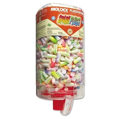 PlugStation Earplug Dispenser, Disposable Plastic Bottle, Foam Earplugs, Assorted Color Swirls/Streaks, SparkPlugs