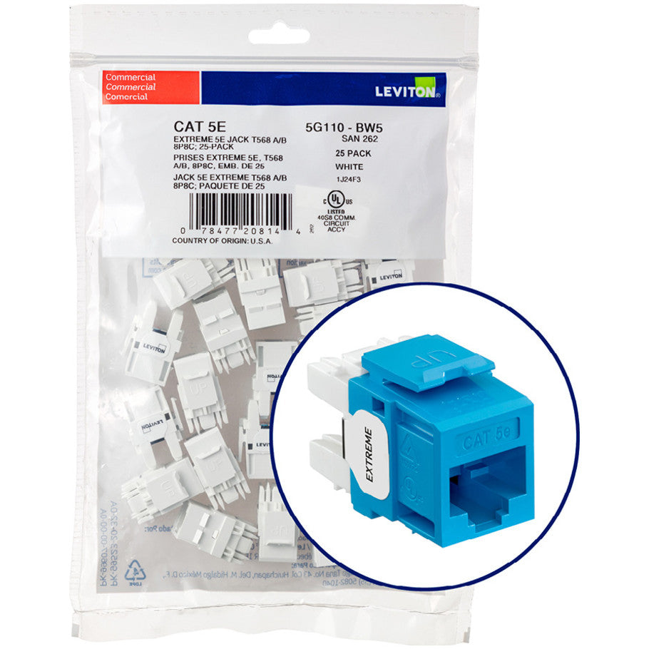 eXtreme Cat 5e QuickPort Connector Quickpack, Blue 25 Pack