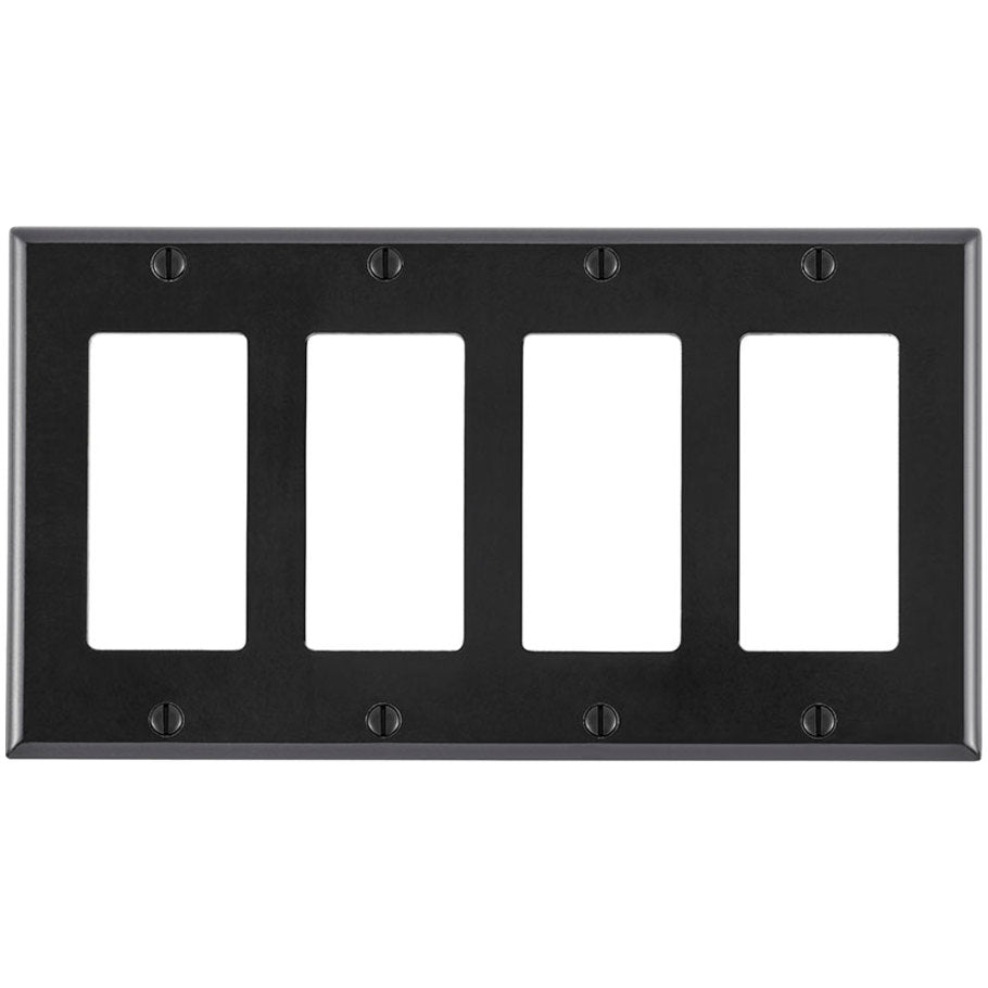 Decora/GFCI Device Wall Plate, Device Mount, 4-Gang, Thermoset, Black