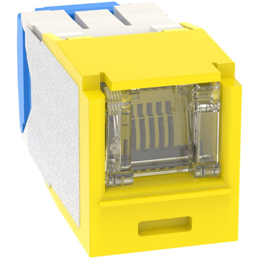 Mini-Com, Cat 6A, UTP Jack Module, ABS, RJ45 to RJ45, T568A/T568B, 8-Position, 8-Wire, Yellow, 1.5 L x 0.71 H x 1.5 D in.