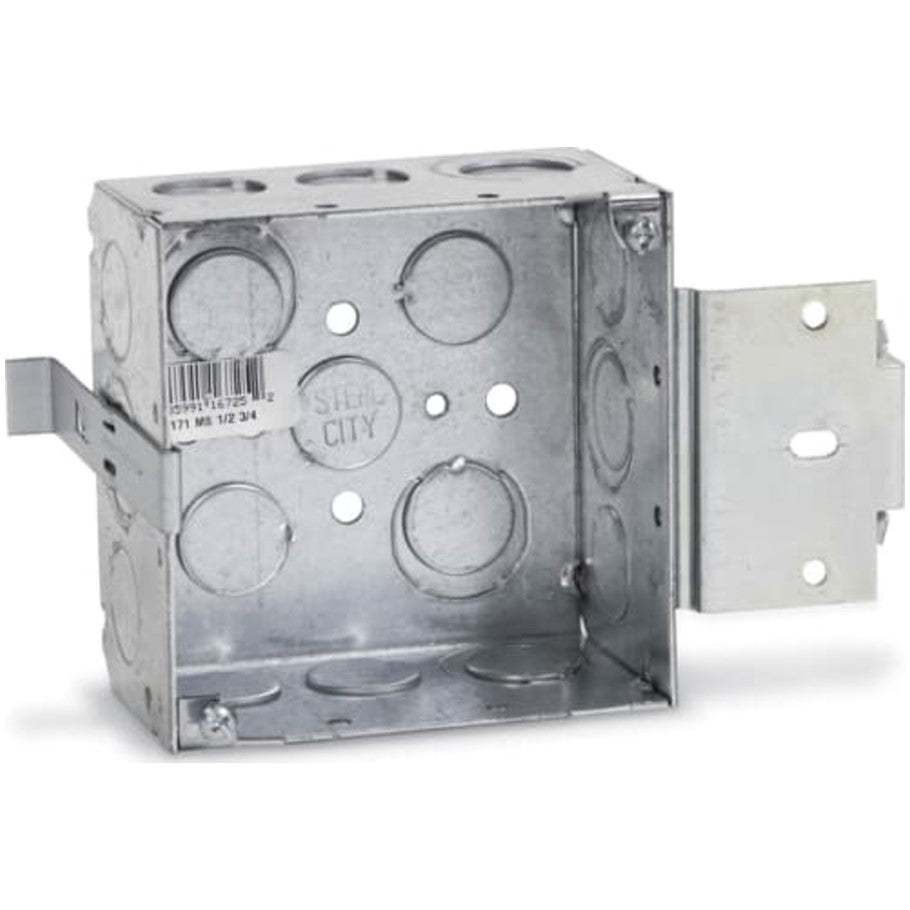 Welded Square 2-1/8 in. Deep Outlet Box with 1/2 and 3/4 in. Knockouts and MS Bracket
