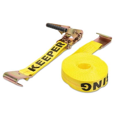 Ratchet Tie-Down Strap, Heavy-Duty, Zinc-Coated Steel Flat Hooks, 2 in W x 27 ft L, 3333 lb Load Capacity