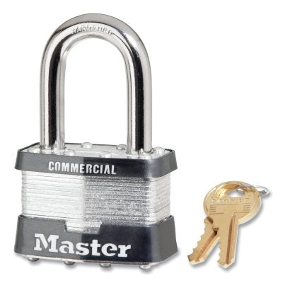 No. 5 Laminated Steel Padlock, 3/8 in dia x 15/16 in W x 1-1/2 in H Shackle, Silver/Gray, Keyed Alike, Keyed 3779