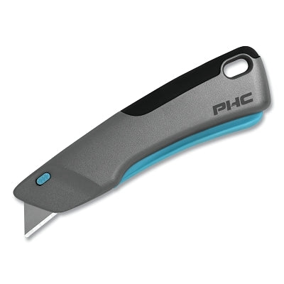 Victa Safety Knife, 7 in L, Retractable Blade, Carbon Steel, Metal Handle, Metalic Silver/Teal