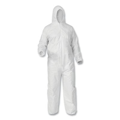 A35 Economy Liquid and Particle Protection Coveralls, Zipper Front/Elastic Wrists/Ankles/Hood, White, 5XL