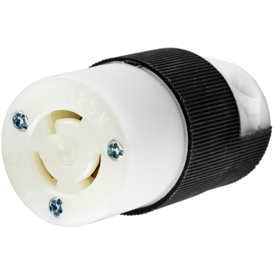 Twist-Lock Locking Connector Body, 15A, 125V, 2P3W, Black and White