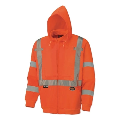 6924AU/6925AU Hi-Viz Safety Polyester Fleece Hoodie, Zipper Front, Medium, Orange