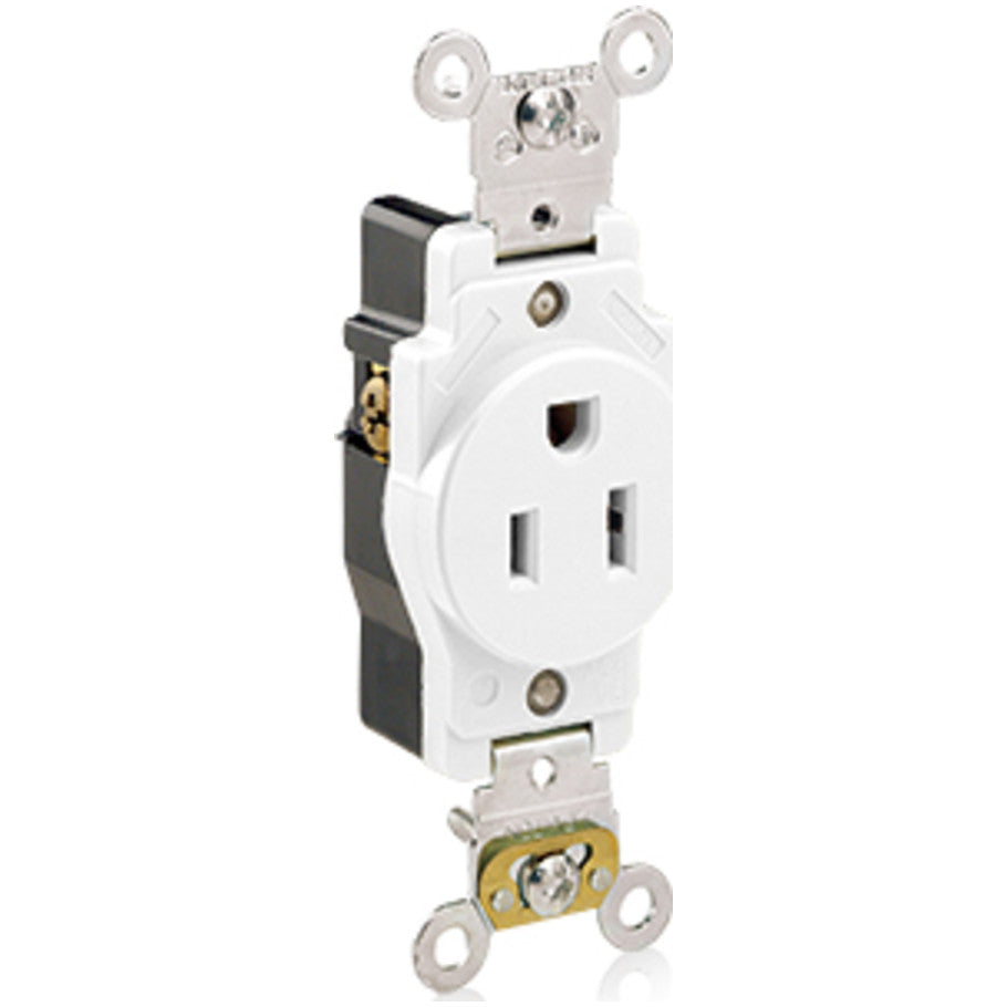 Industrial Series Thermoplastic Back and Side-Wired Self-Grounding 15A 125V Straight Blade Single Receptacle, White