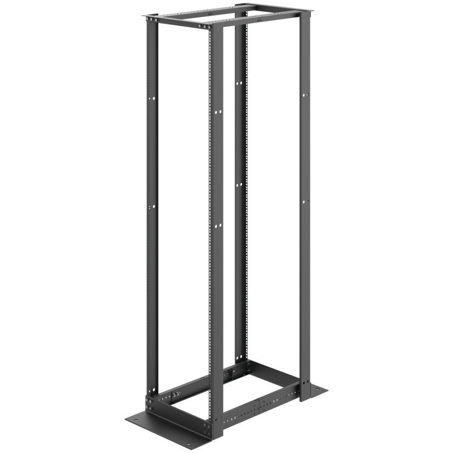 4-Post Open Frame Rack, Floor Mount, Aluminum, 45 RU, Square Holes, 83.88 H x 20.25 in. W, Jet Black