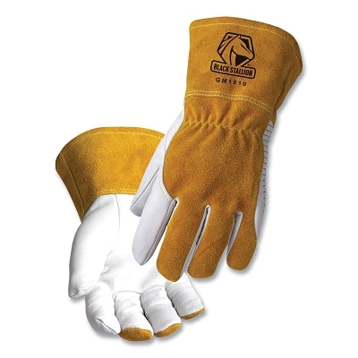 GM1540 Premium Goatskin MIG Gloves, Cowhide Leather, Large, Tan/White, Gauntlet Cuff, 4 in L. Lined
