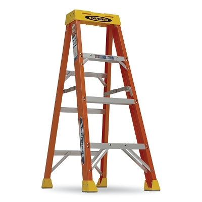 Fiberglass Stepladder, 6104, Type IA, 4 ft L, 19 in W, Single-Sided, 300 lb Load Capacity, Orange/Yellow