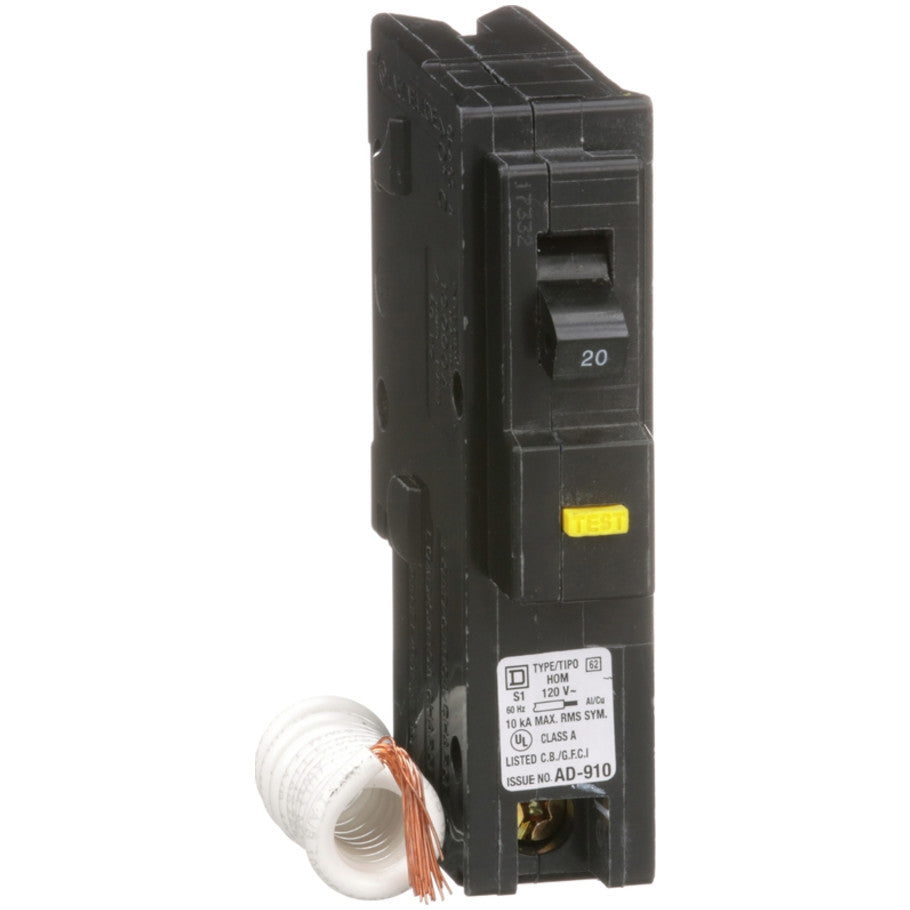 Mini circuit breaker, Homeline, 20A, 1 pole, 120VAC, 10kA AIR, ground fault class A, plug in, UL  TAA