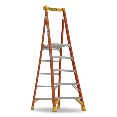 Podium Ladder, PD6205, Type IA, 5 ft, 11 ft Reach, 29.25 in W, 300 lb Load Capacity, Fiberglass, Orange