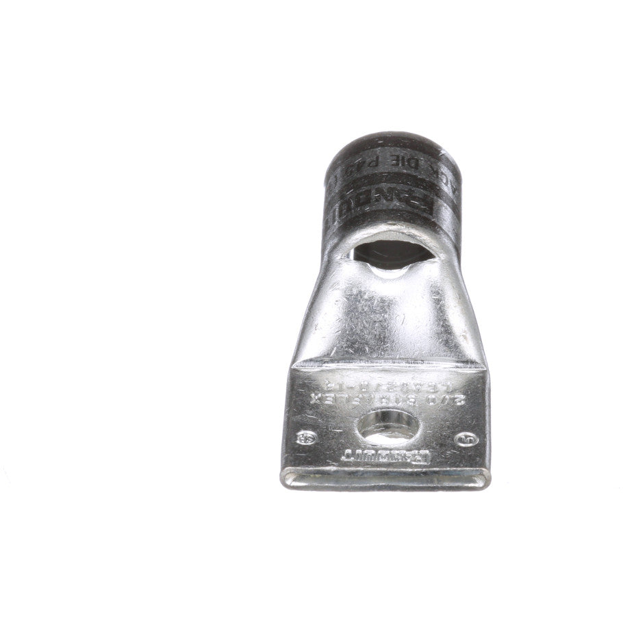 Pan-Lug Compression Connector Lug, Copper, Tin-Plated, 1-Hole, 2/0 AWG, 1/4 in. Stud, Black, 1.97 in. L