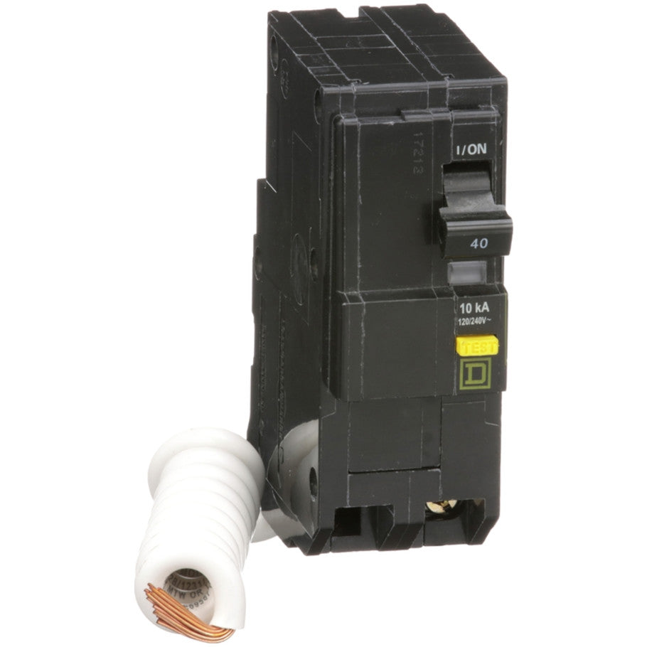 Mini circuit breaker, QO, 40A, 2 pole, 120/240VAC, 10kA, plug in, 6mA grd fault A, pigtail  TAA