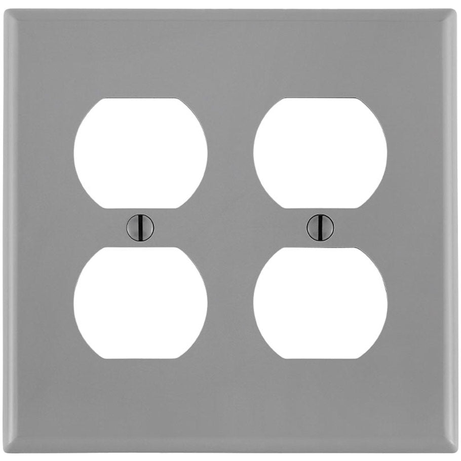 Wall Plate, Duplex Receptacle, 2-Gang, Device Mount, Thermoplastic Nylon, Gray