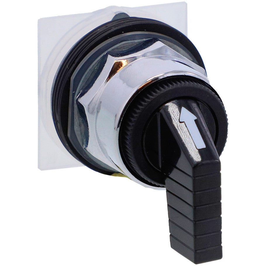 Selector switch head, Harmony 9001K, metal, long handle, black, 30mm, 3 positions, stay put