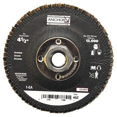 Abrasive High Density Flap Disc, 4-1/2 in dia, 40 Grit, 5/8-11 arbor, 12000 RPM, Type 27