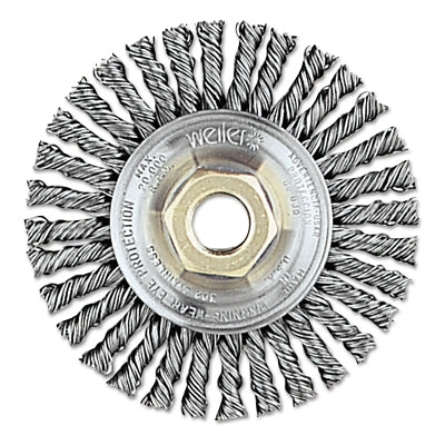 Roughneck Stringer Bead Twist Knot Wire Wheel, 4 in dia x 3/16 in W Face, 0.020 in Stainless Steel Wire, 20000 RPM