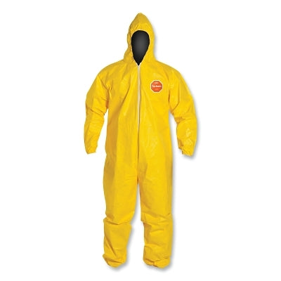 Tychem 2000 Coverall, Serged Seams, Attached Hood, Elastic Wrists and Ankles, Zipper Front, Storm Flap, Yellow, X-Large