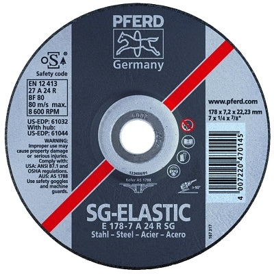 Type 27 SG Depressed Center Grinding Wheel, 4-1/2 Dia, 1/4 Thick, 5/8 Arbor, Grade R