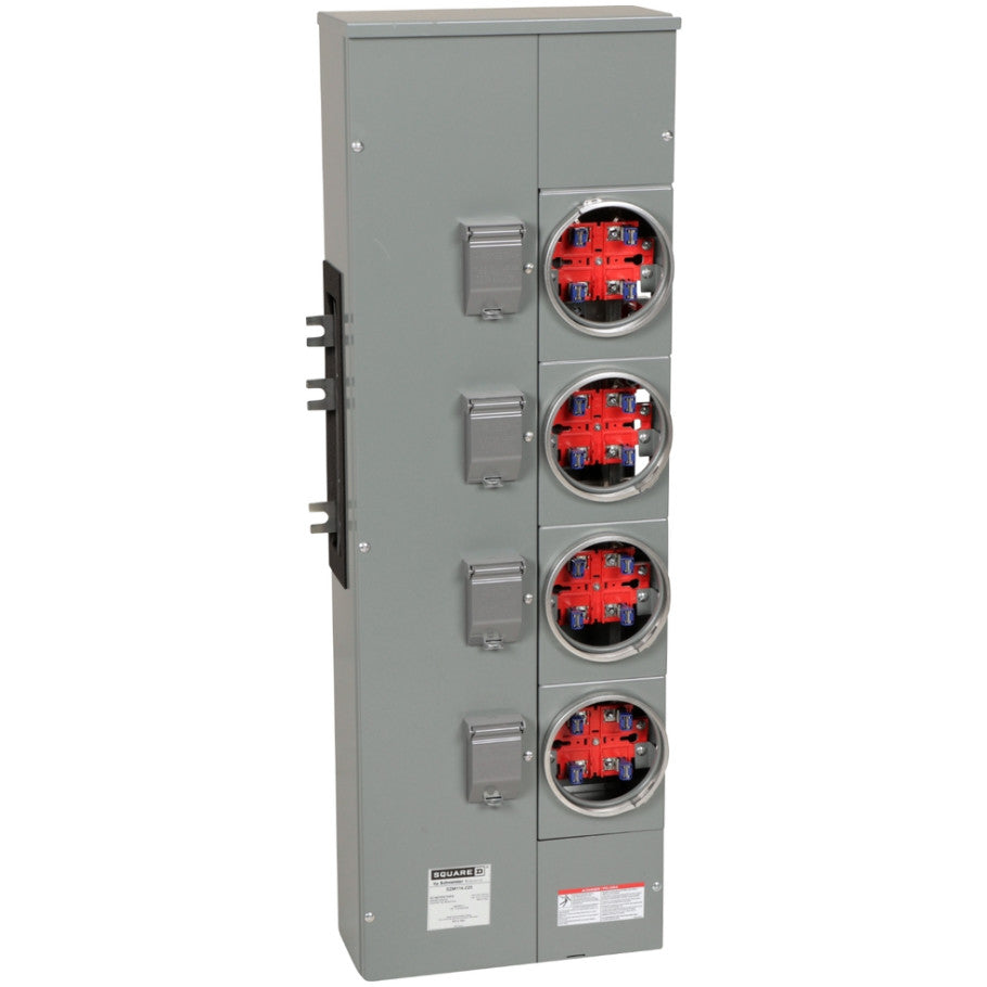 Branch unit, EZ Meter-Pak, 225A, 4 sockets, 120/240 VAC, no bypass, ringed, 800A Al busbar