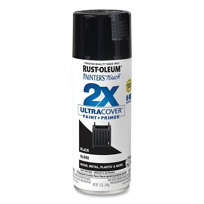 Painter's Touch 2X Ultra Cover Gloss Spray Paint + Primer, 12 oz, Aerosol Can, Gloss Black