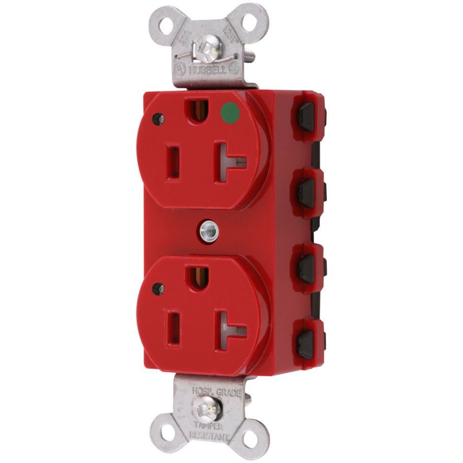 Straight Blade Devices, Receptacles, Duplex, SNAPConnect, Hospital Grade, Tamper Resistant, 20A 125V, 2-Pole, Red