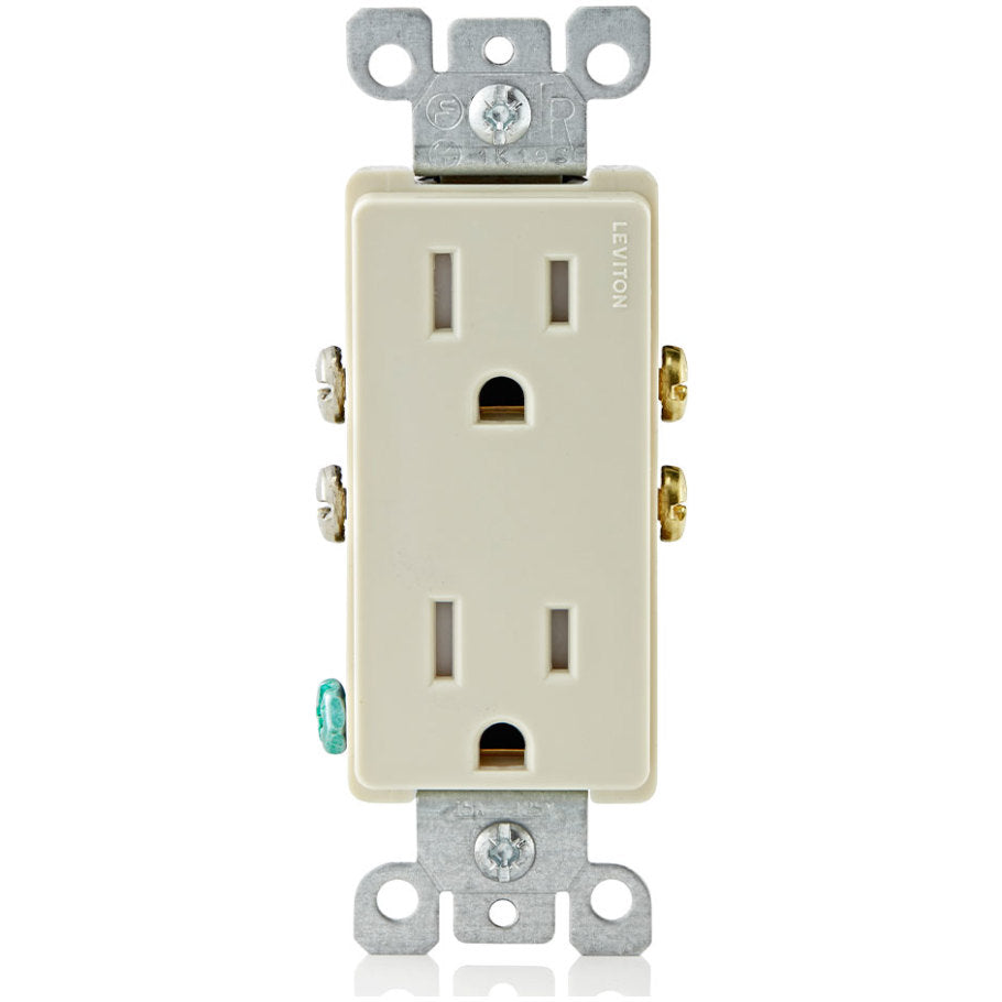 Decora Straight Blade Receptacle, Duplex, Tamper-Resistant, 15A 125V, 2P3W, Light Almond