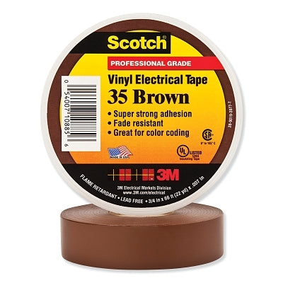 3M 102991 Vinyl Electrical Color Coding Tape, 35, 1/2 in W x 20 ft L, Brown