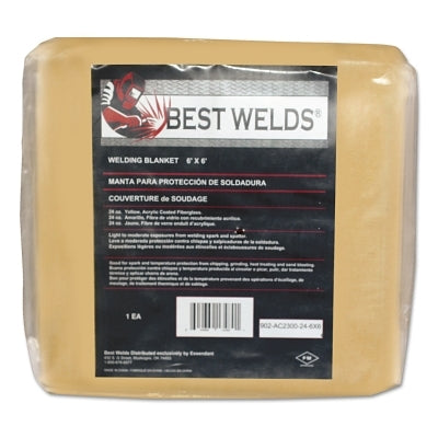 Welding Blanket, 6 ft X 6 ft, Fiberglass, Yellow, 23 oz