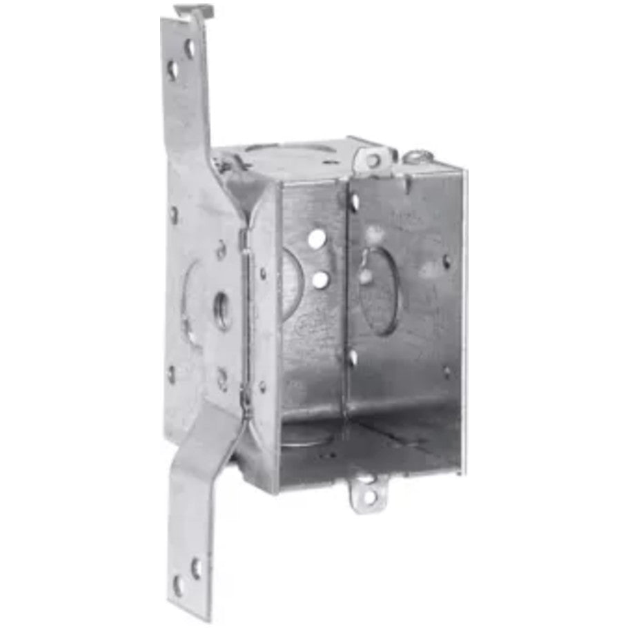 Steel Switch Box, 3x2, Gangable, Conduit, 2-1/2 in. D, (3) 1/2 in. Side KO, (1) 1/2 in. Bottom KO, S-Bracket 5/8 in. Offset