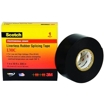 3M 417187 Linerless Rubber Splicing Tape 130C, 30 ft x 1-1/2 in, Black