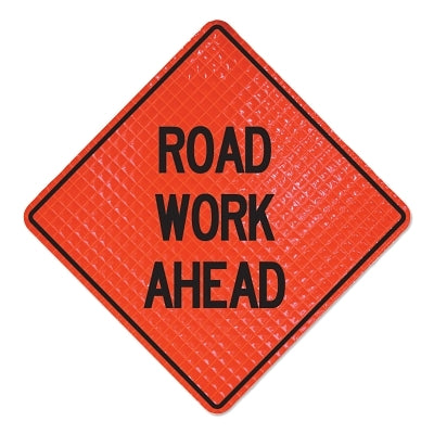 Quadra Flex Roll-Up Road Work Ahead Sign, Vinyl Superbright Fluorescent, Orange, 48 in Long