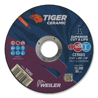 Tiger Ceramic Cutting Wheel, 4.5 in Diameter, 0.045in Thick, 24/bx