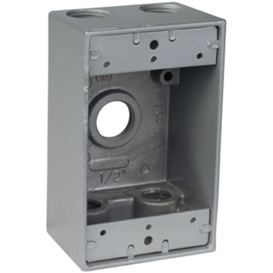 Weatherproof Box, Aluminum Die Cast, Mounting Lugs, 1-Gang, 2 in. Deep, (5) 1/2 in. Hubs, 17.3 cu. in. Capacity