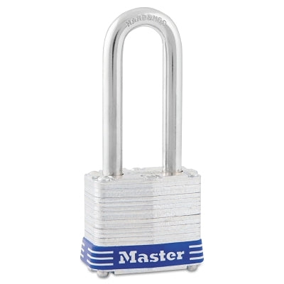 No. 3 Laminated Steel Padlock, 9/32 in dia, 5/8 in W x 2 in H Shackle, Silver/Blue, Keyed Different, Varies