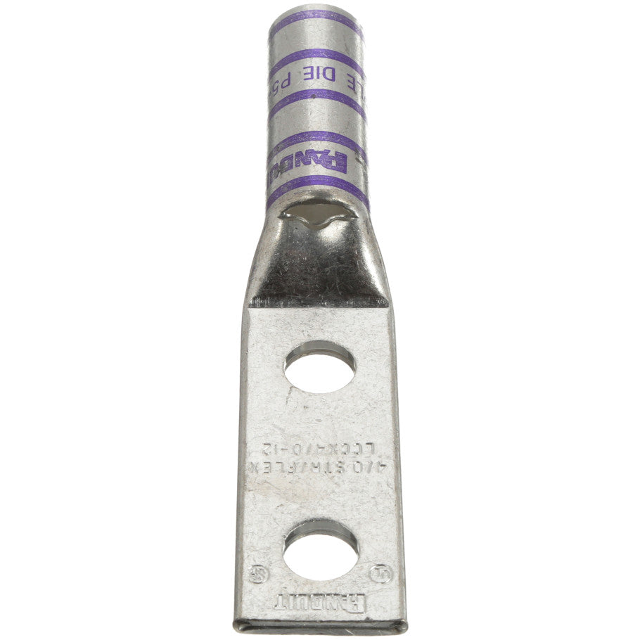 Long Barrel Flex Lug, 2-Hole, Tin Plated, 4/0 AWG, Purple
