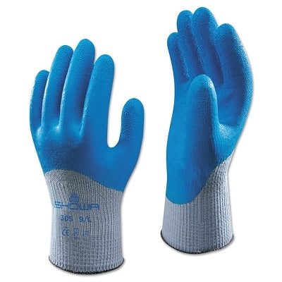 305 Latex Coated Gloves, 9/Large, Blue/Grey