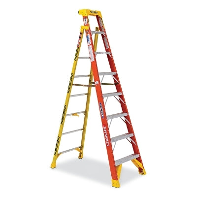 Leaning Ladder, L6208, Type IA, 8 ft L, 27.6 in W, 300 lb Load Capacity, Fiberglass, Orange/Yellow