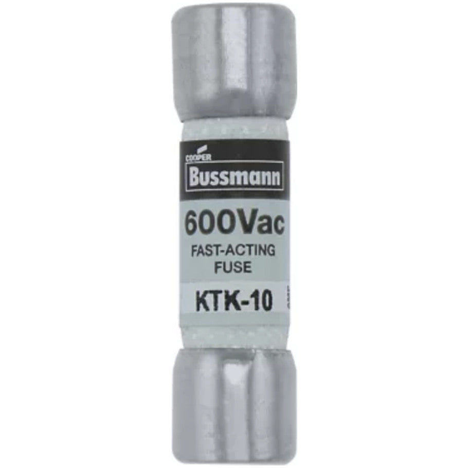 KTK Series Fast Acting Supplemental Fuse, 10A, 600V, 13/32 x 1-1/2 in., Color Code Black