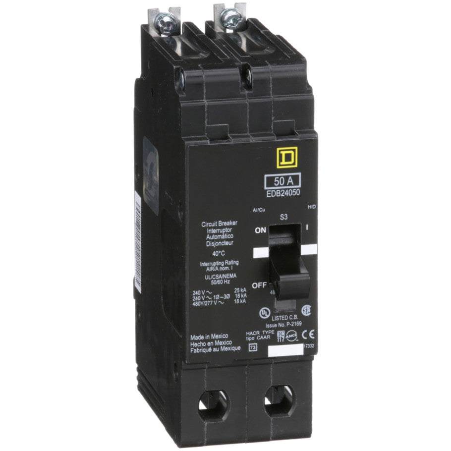 Mini circuit breaker, E-Frame, 50A, 2 pole, 480Y/277VAC, 25kA max, bolt on  TAA
