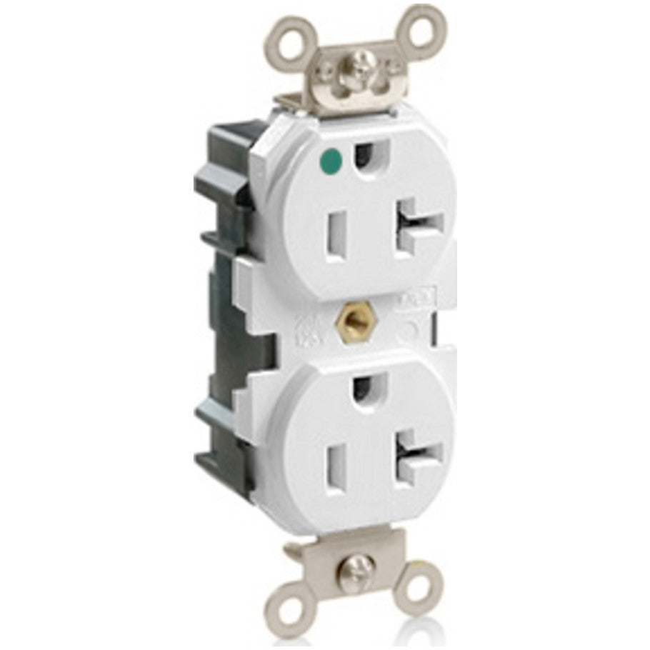 Lev-Lok, Duplex Receptacle Outlet, Nylon, White, 20A, 2-Pole, 3-Wire, 125V ac