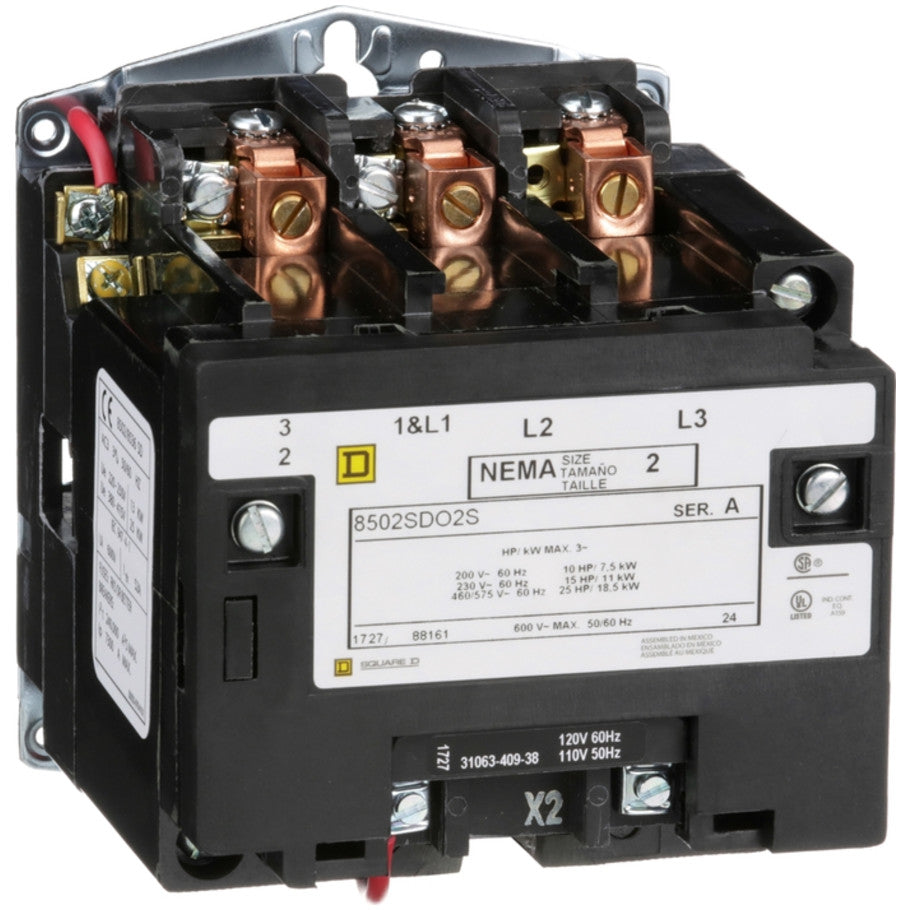 Type S Non-Reversing Contactor, Size 2, Open Type, 3-Pole, Polyphase, 45A, 208V Coil