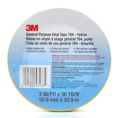 3M 021200-43178 General Purpose Vinyl Tape 764, 2 in x 36 yd x 5 mil, Yellow