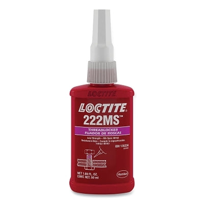 222MS Threadlocker, Low Strength/Small Screw, 0.5 mL, 1/4 in dia or Smaller, Purple