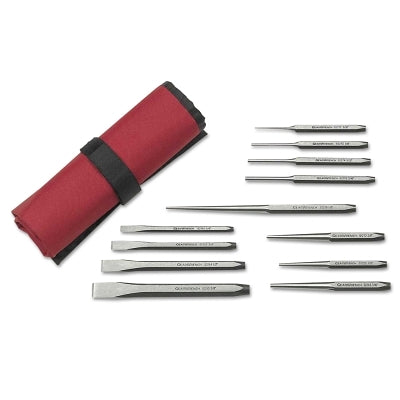 Punch and Chisel Sets, 12 Pc, 1/4 in - 5/8 in, Carrying Pouch