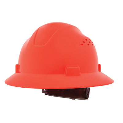 Advantage Series Full Brim Vented and Non-Vented Hard Hat, 4 pt Rapid Dial, Vented, Hi-Vis Orange