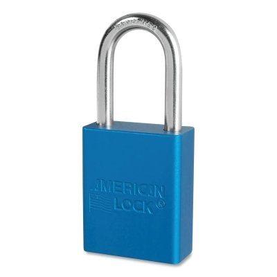Anodized Aluminum Safety Padlock, 1/4 in dia, 1-1/2 in L, 25/32 in W, Blue, Keyed Alike, Key - 22338