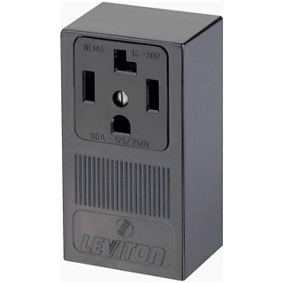 Black Thermoplastic Surface-Mount Single Straight Blade Receptacle, Industrial Grade